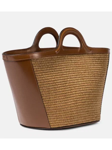 Geantă Marni cu broderie cu imprimeu tropical maro