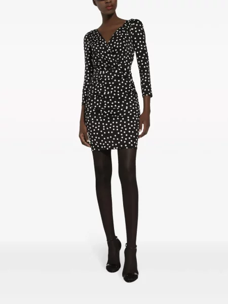 Taškuotas raštuotas drapiruotas suknele Dolce & Gabbana juoda