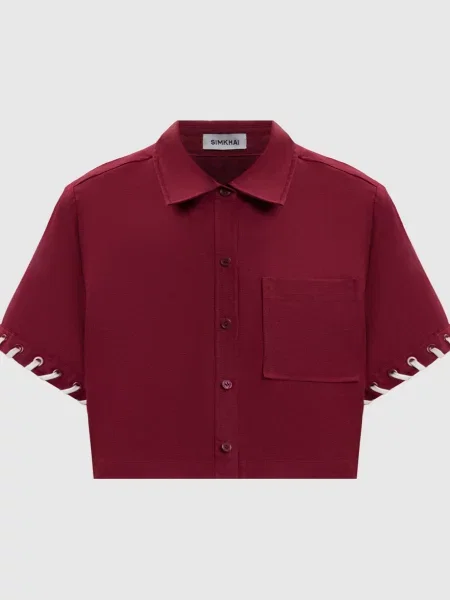 Укорочена сорочка з льоном Simkhai бордова