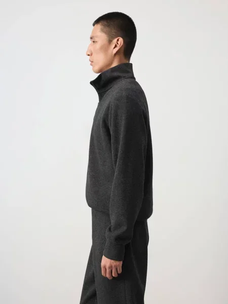 Bluza z czesanej tkaniny z kołnierzem na ciemnoszary Mężczyzna XS MANGO MAN