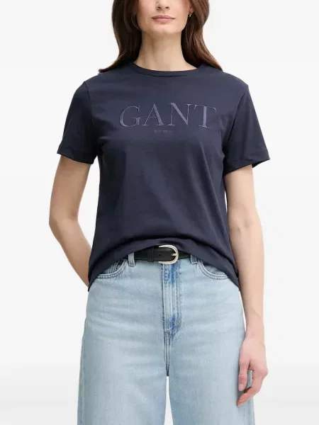 Tricou Gant cu broderie albastru
