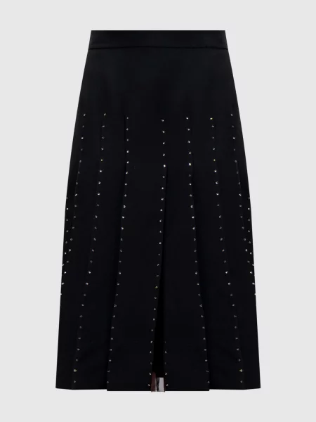 Спідниця-плісе з вовни та шовку з кристалами Valentino чорна