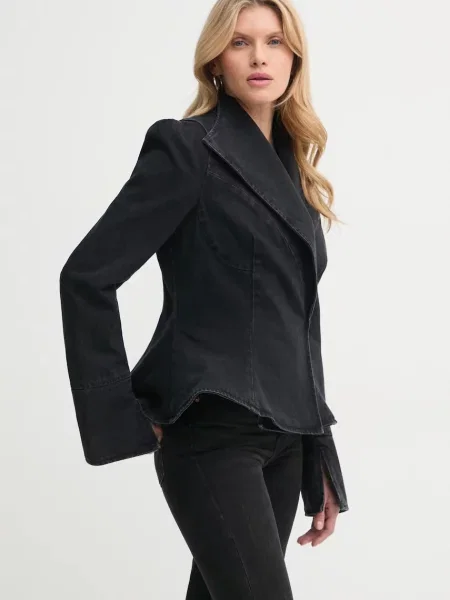 K+LUSHA marynarka jeansowa dwurzędowa gładka czarny