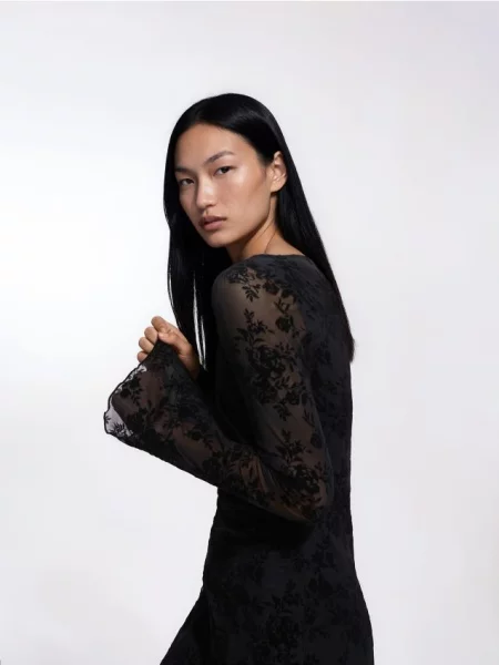 Reserved Rochie mini cu imprimeu floral negru