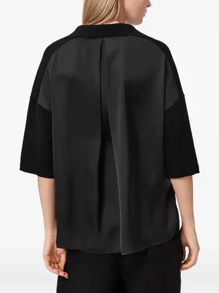Satenska bluza Allsaints s V-izrezom crna
