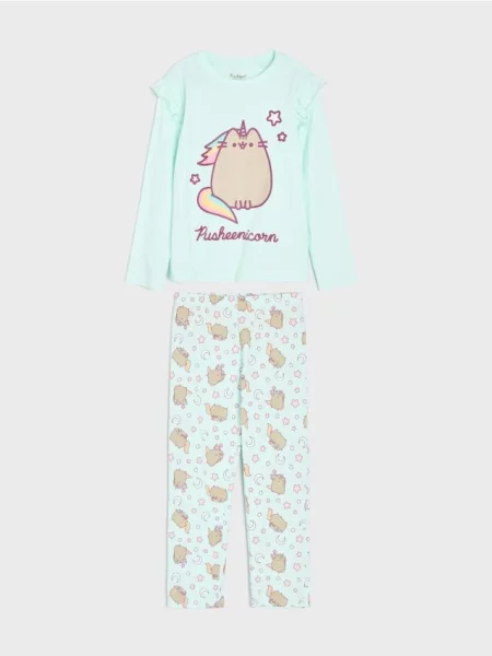 Sinsay dvoudílná pyžama s potiskem Pusheen the Cat tyrkysová