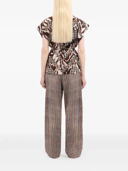 Bluzka Pierre Louis Mascia z nadrukiem w pepitkę kopertowa brązowa