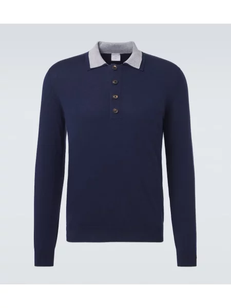 Tricou polo Eleventy din cașmir albastru