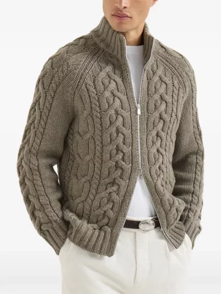 Cardigan Brunello Cucinelli din cașmir cu pene verde