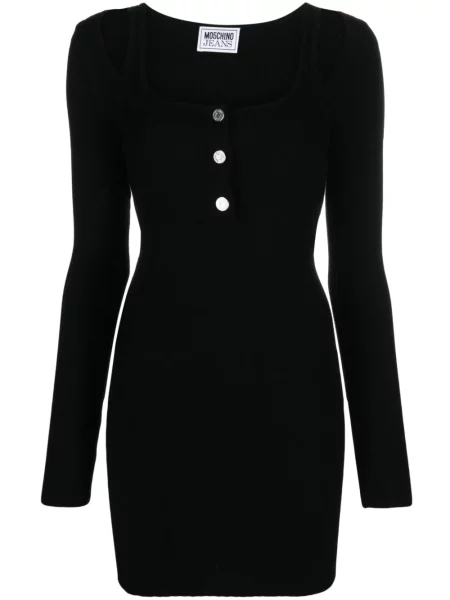 Rochie din denim Moschino Jeans tricotate lungă de costum negru