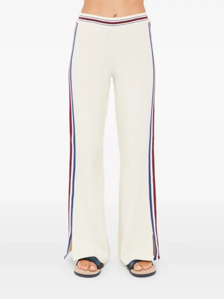 Pantaloni The Upside cu dungi tricotate alb