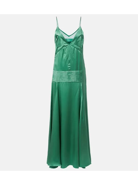 Rochie Xu Zhi cu broderie din satin verde