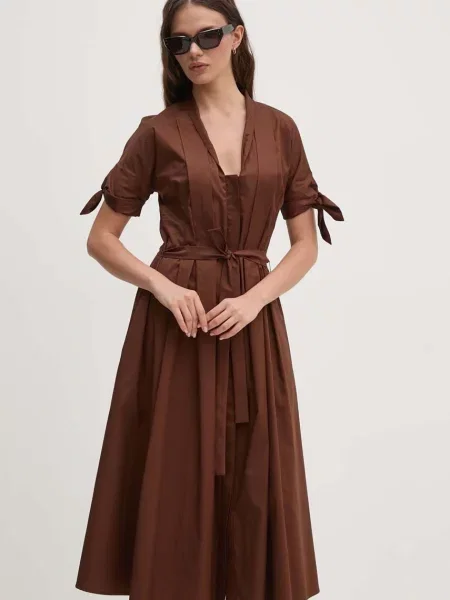 Sandro Ferrone sukienka midi rozkloszowana brązowy
