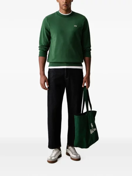 Pulover Lacoste cu decolteu rotund cu autograf verde