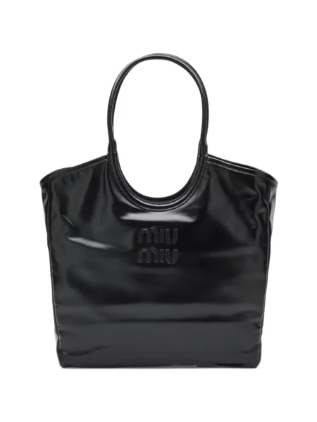 Geantă shopper Miu Miu din piele negru