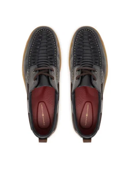 Tommy Hilfiger Nizki čevlji Hilfiger Braided Lth Boat Shoe Mornarsko modra