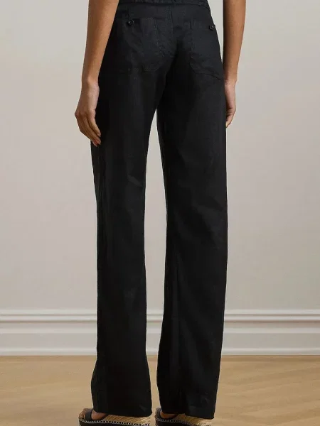 Lauren Ralph Lauren spodnie lniane szerokie medium waist czarny