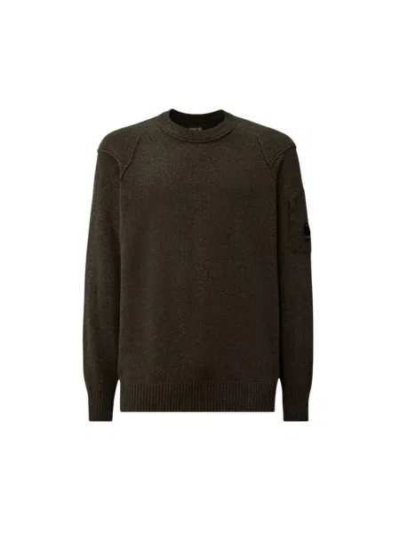 Lniany sweter C.p. Company z okrągłym dekoltem szary