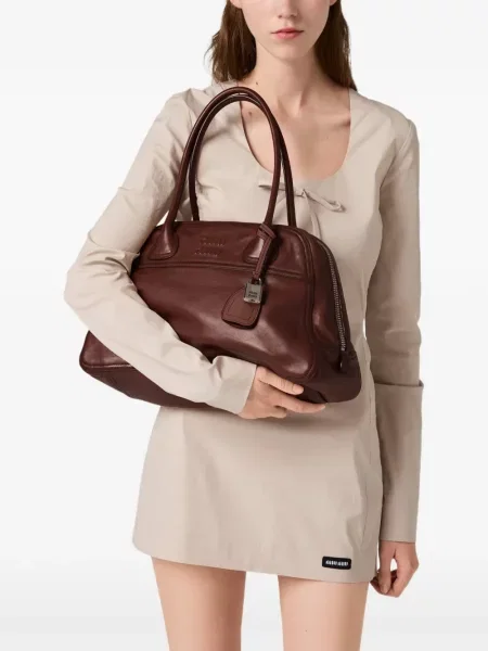 Geantă shopper Miu Miu din piele maro