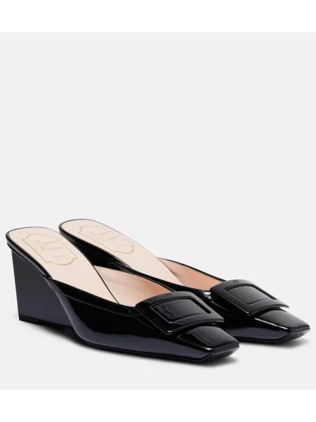 Papuci tip mules Roger Vivier din piele cu pană de lac negru