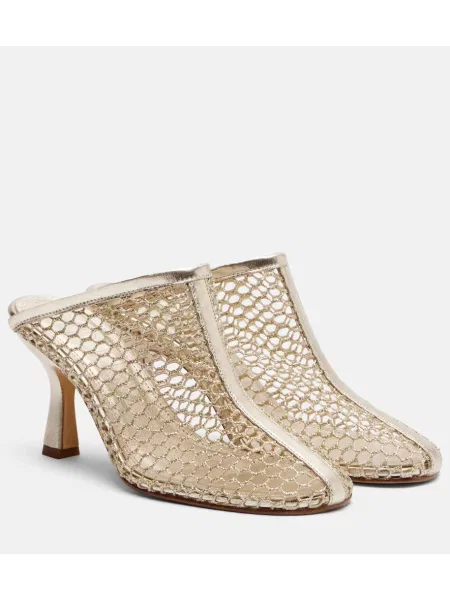 Papuci tip mules Souliers Martinez din piele de plasă auriu