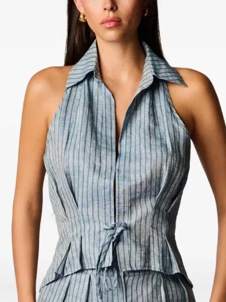 Dryžuotas palaidinė be rankovių Hevron mėlyna