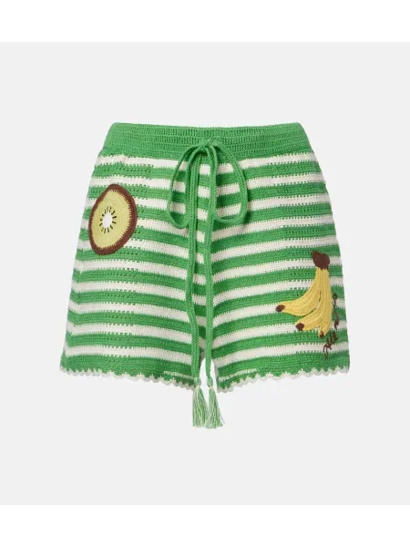 Pantaloni scurți Alemais cu broderie cu dungi verde