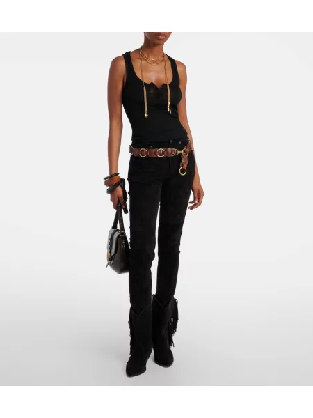Pantaloni Isabel Marant din piele de căprioară negru
