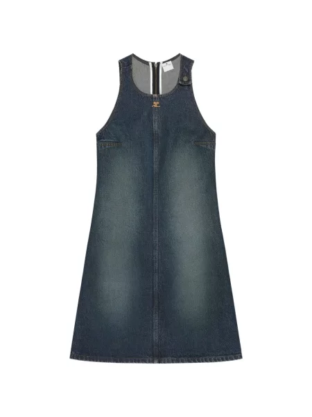 Rochie din denim Courreges în linie A albastru