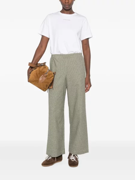 Pantaloni Niu' în carouri verde