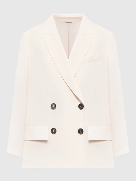 Двобортний жакет з льоном Brunello Cucinelli бежевий