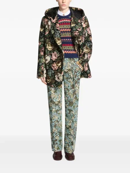 Gėlėtas paltas Dries Van Noten su gobtuvu juoda