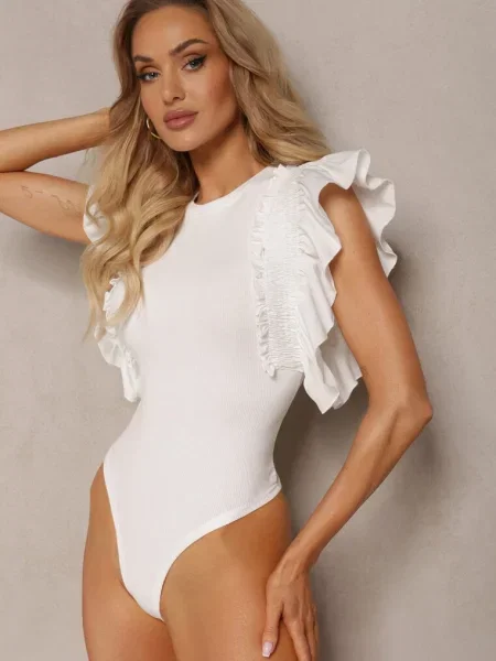 Eleganckie Body z Bawełny z Zapięciem na Napy Wykończone Falbankami Iilines białe