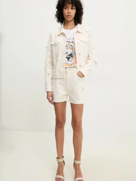 Джинсові шорти Moschino Jeans однотонні висока посадка бежевий