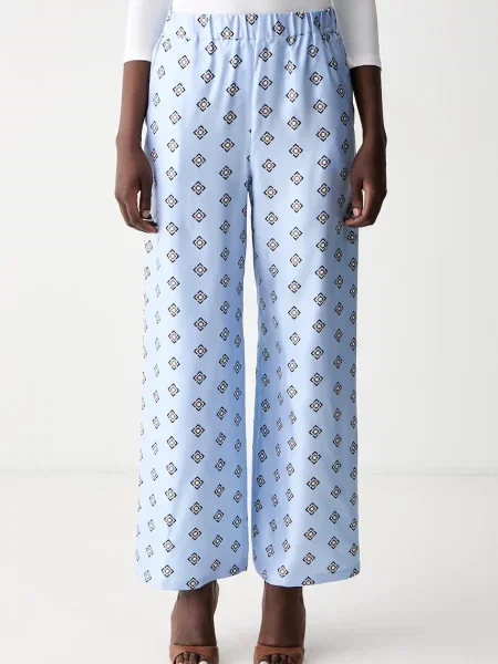 MM by Max Mara pantaloni pentru femei din mătase MMLADATTI albastru