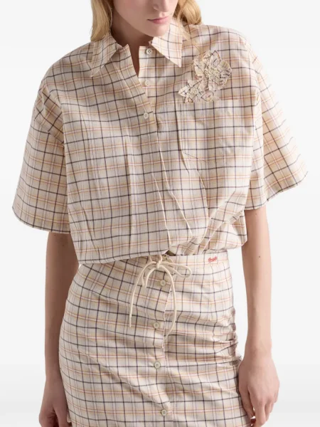Top Prada cu broderie în carouri din poplin