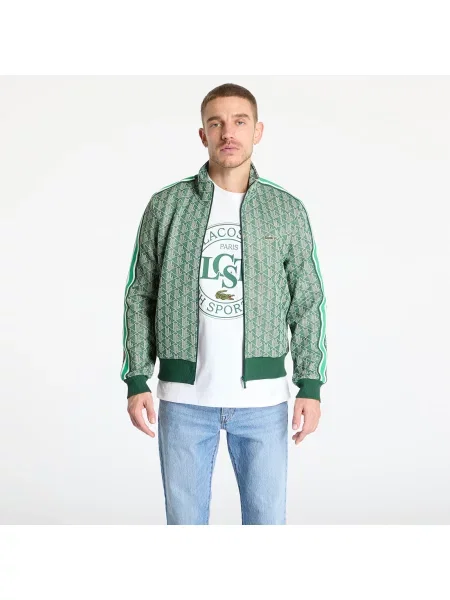Bluza Lacoste ze stójką żakardowa z nadrukiem zielona