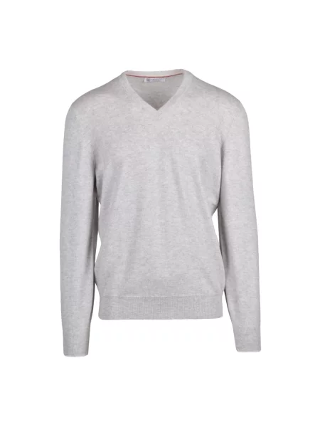 Sweter Brunello Cucinelli z dekoltem w serek szary