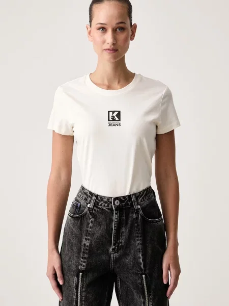 KARL LAGERFELD JEANS Tricou negru / alb bej