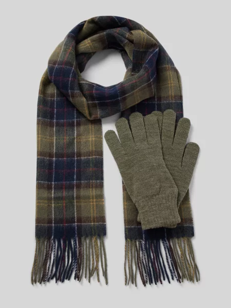 Barbour szalik i rękawiczki Tartan Scarf & Glove Gift Set zielone