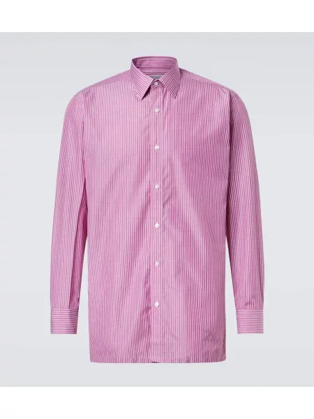 Pruhovaná poplínová košile Charvet vínová