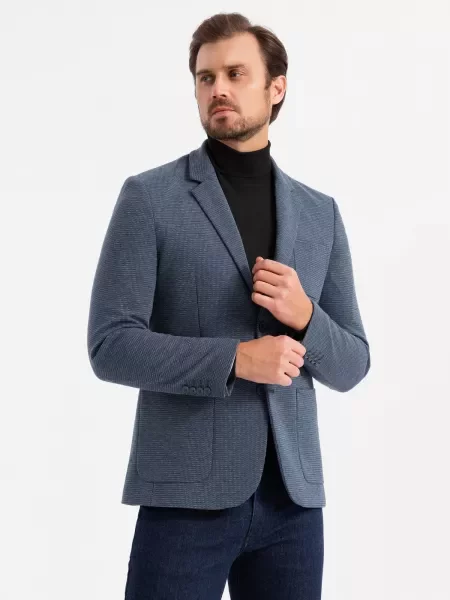 Jakna Ombre s kapuco s puli ovratnikom modra