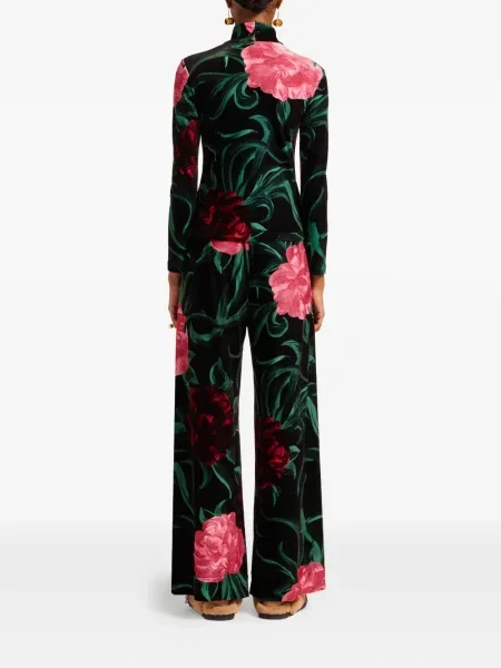 Pantaloni La Doublej cu model floral negru