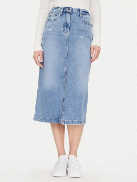 Tommy Jeans Fustă de blugi Claire Midi Skirt albastru