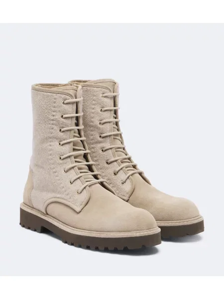 Botine Max Mara cu șireturi din piele de căprioară bej