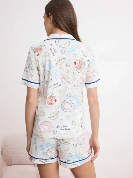 Trendyol Pijama crem / bleumarin / pin verde