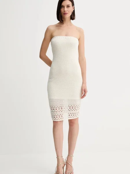 Guess sukienka LEAH mini dopasowana beżowy