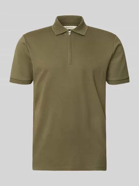 Koszulka polo o kroju regular fit z mieszanki bawełny model FAVE' Selected Homme oliwkowa