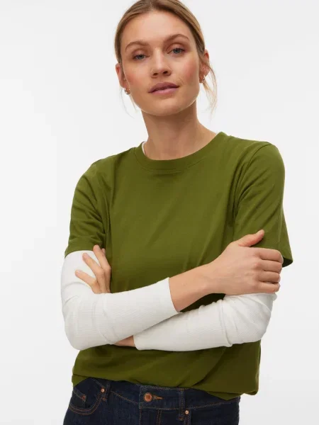VERO MODA Tričko VMPAULINA olivová zelená