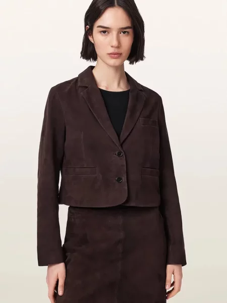 AllSaints blazer pentru femei din piele întoarsă APTON SUEDE maro